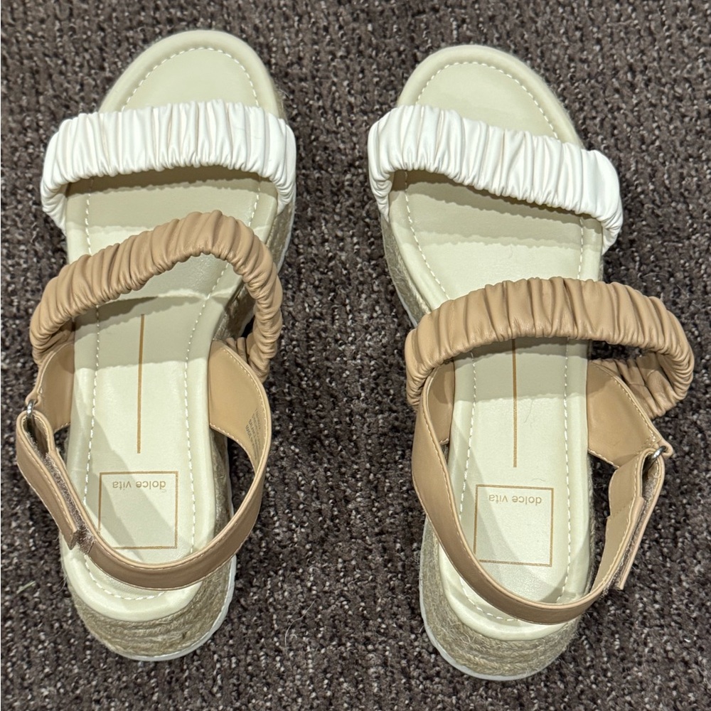 Dolce Vita Ruched Strap Sandals - White and Tan